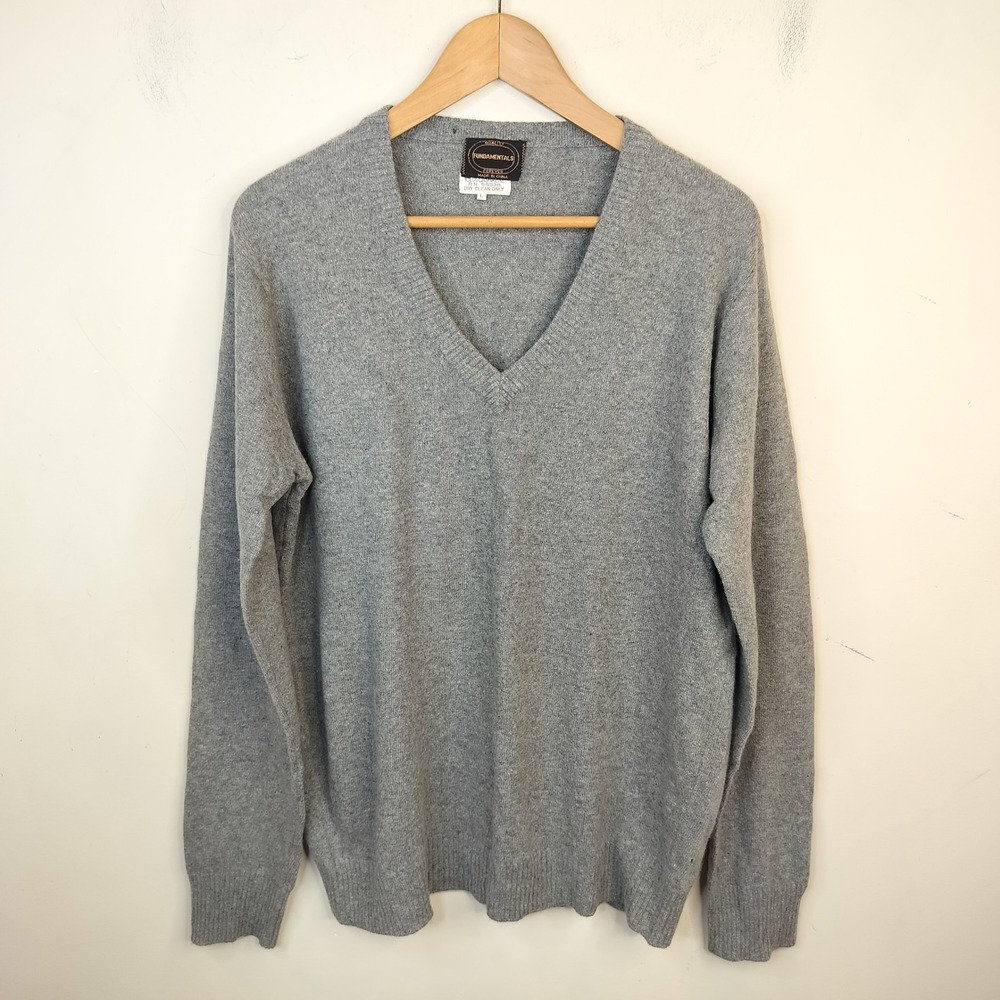 Fundamentals Cashmere V-Neck Sweater Mens Large Classic Minimalist Gray